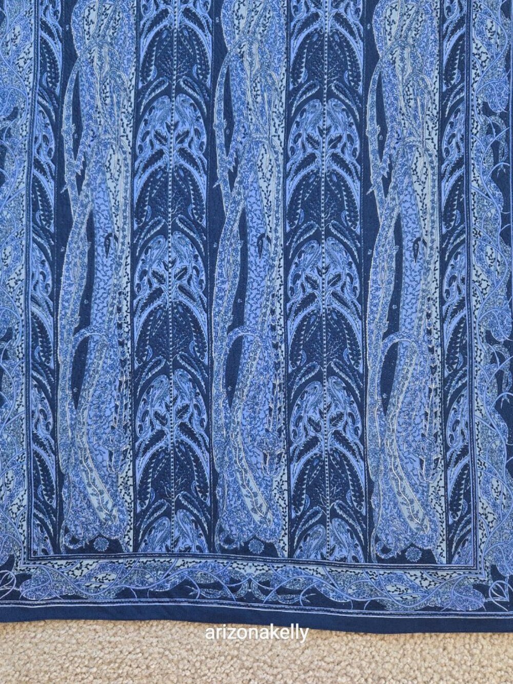 NWOT Blue Silk Oblong Scarf With Beads on Each Corner - Picture 5 of 16